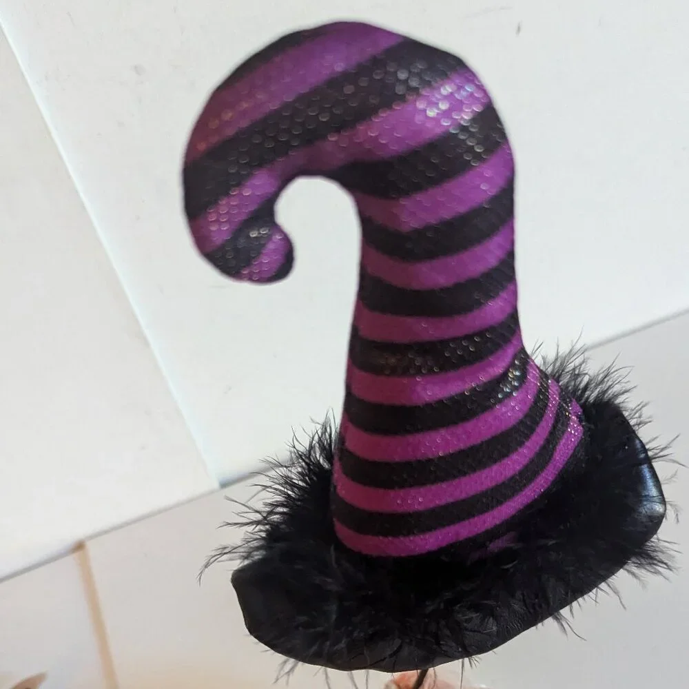 NWT Purple Striped Mini Witch Hat Floral Pick Ashland Halloween Decor Suess Goth